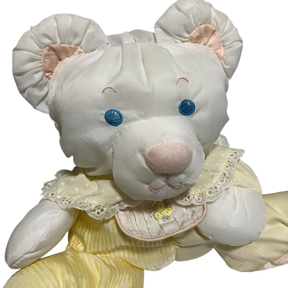 Fisher Price Vintage 80s Puffalump Nylon Baby Bear Yellow Outfit Rattle Plush - Picture 3 of 14